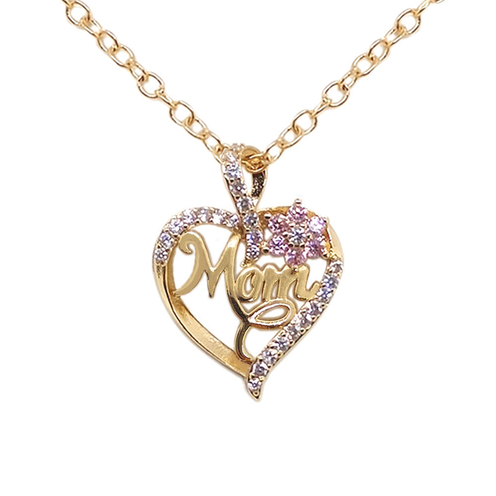 Wholesale Love Flower MOM Diamond Set Alloy Necklace